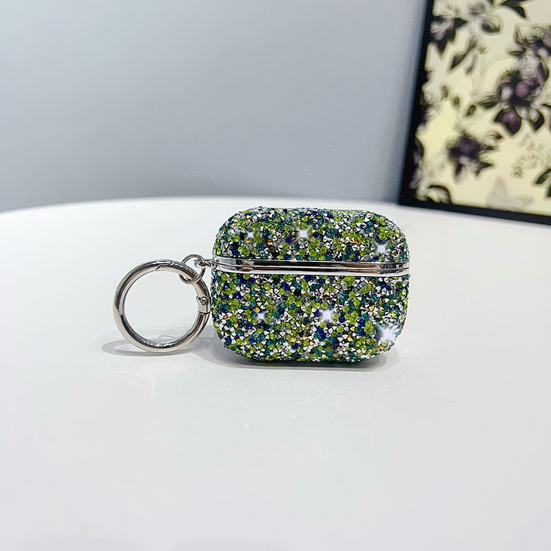 Funda para auriculares con purpurina de diamante de Color para Apple Airpods Pro 4 3 2 1 Bling Sparke funda para auriculares con llavero: S / Verde