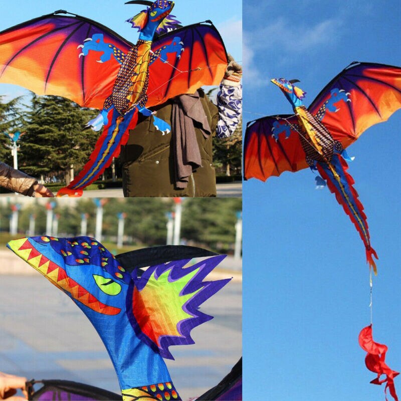 Kinderen buiten enorm grappig 3d draken vlieger vliegen lange staart luchtlijn touw