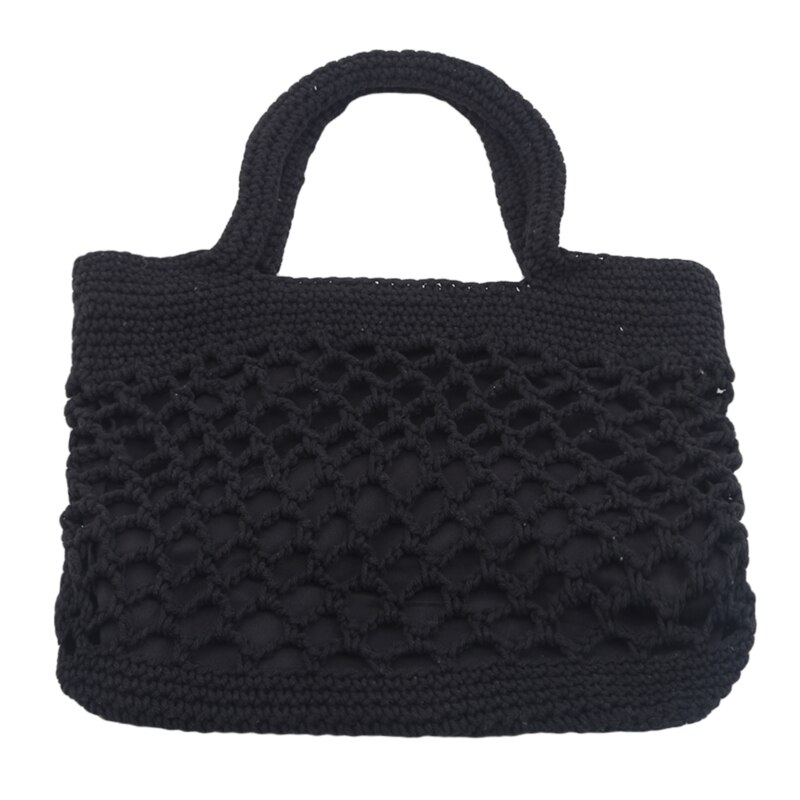 Handgefertigte quadratische tragetasche aus baumwollseil und stroh mit reißverschluss für damen, ideal für reisen und strand, gewebt, mit henkel, lässige strandtasche aus netzgewebe, hohl
