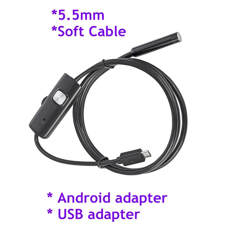 Fuers 2m 1.5m 1m 5.5mm 7mm endoskooppi android-puhelimelle, usb-minikamera, vedenpitävä 6 ledin boreskooppi auton tarkastuskamera tietokoneelle: 2m / 5.5mm pehmeää kaapelia