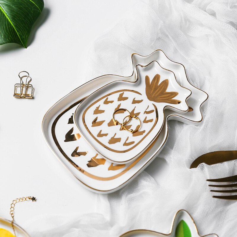 Fad plade dekorativ slik frugt porcelæn plade smykker opbevaringsbakke ring trinket fad bordservice  wy60928
