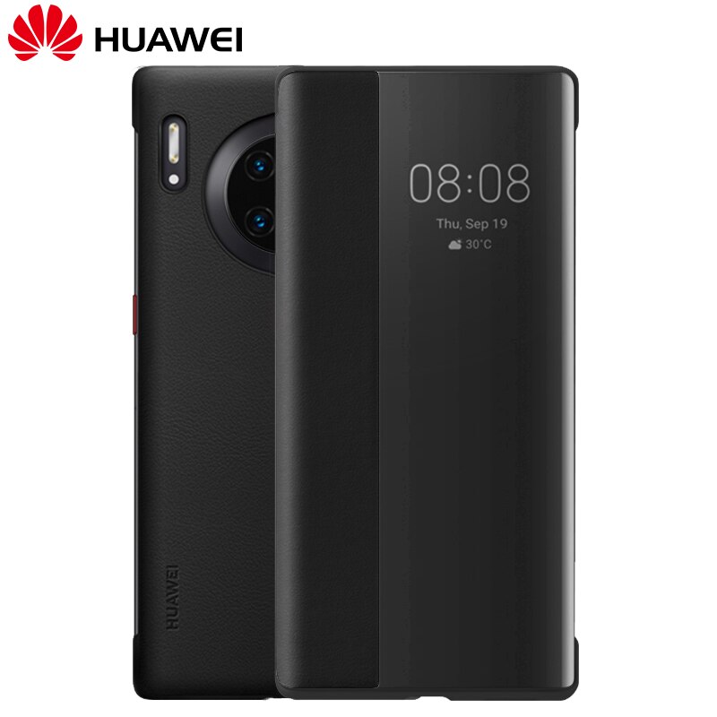 Original huawei mate 30 pro skal officiell smart view flip huawei mate 30 5g skal spegel fönster läder vakna sömn skal