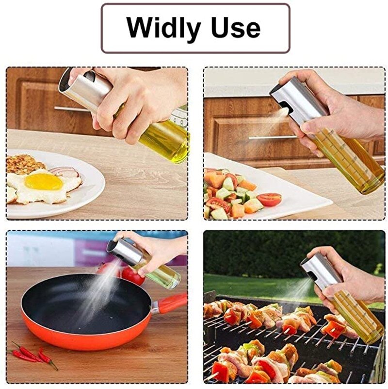 Roestvrijstalen glazen olijfolie-verstuiver keukenbakbenodigdheden, barbecuegereedschap, saladegereedschap, keukengereedschap, gratis reinigingsborstel