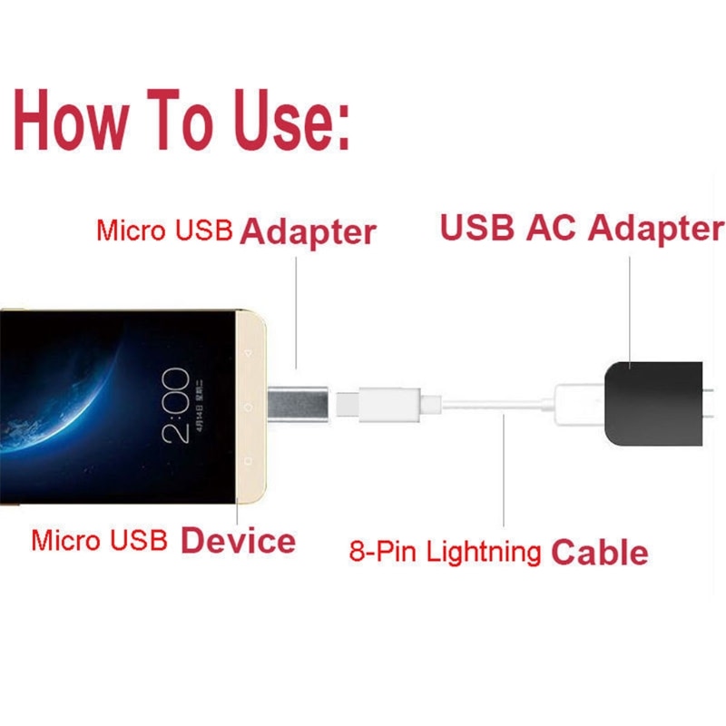 8Szpilka Błyskawica żeńska robić mikro USB męnarty adapter konwertera na telefon komórkowy z androidem