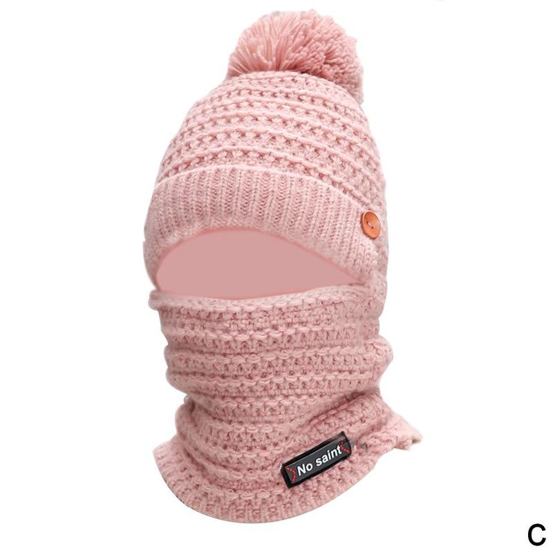 Pluche gebreide slabbetje eendelige muts dames gebreide muts warm masker voor vrouwen meisjes muts pompon bontmutsen mutsen skullies  a5 f 5: C