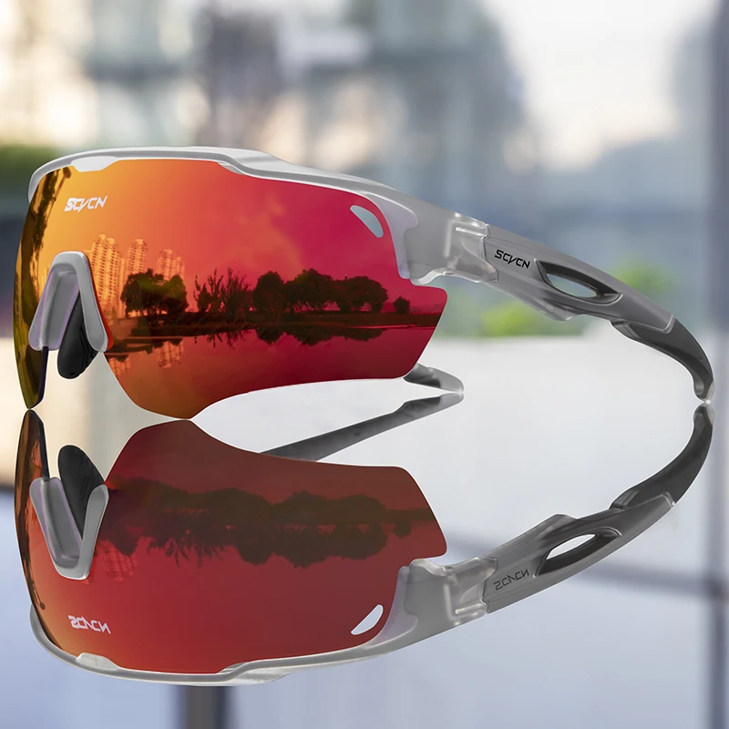 SCVCN Fietszonnebril Heren Dames Mtb Fietsbril UV400 Gepolariseerde Visserijbeschermingsbril Meekleurende Fietsbril: Paars / WHITE