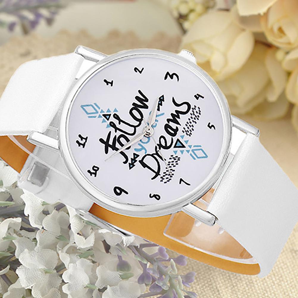 Meisjes casual volg je droom citaat print imitatie leren band quartz polshorloge