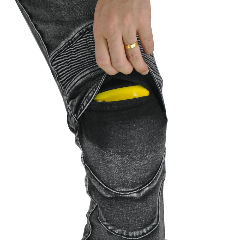 Retro casual motorcycle jeans men's outdoor motorcycle stretch anti-fall riding belt 4 Pads gray pants