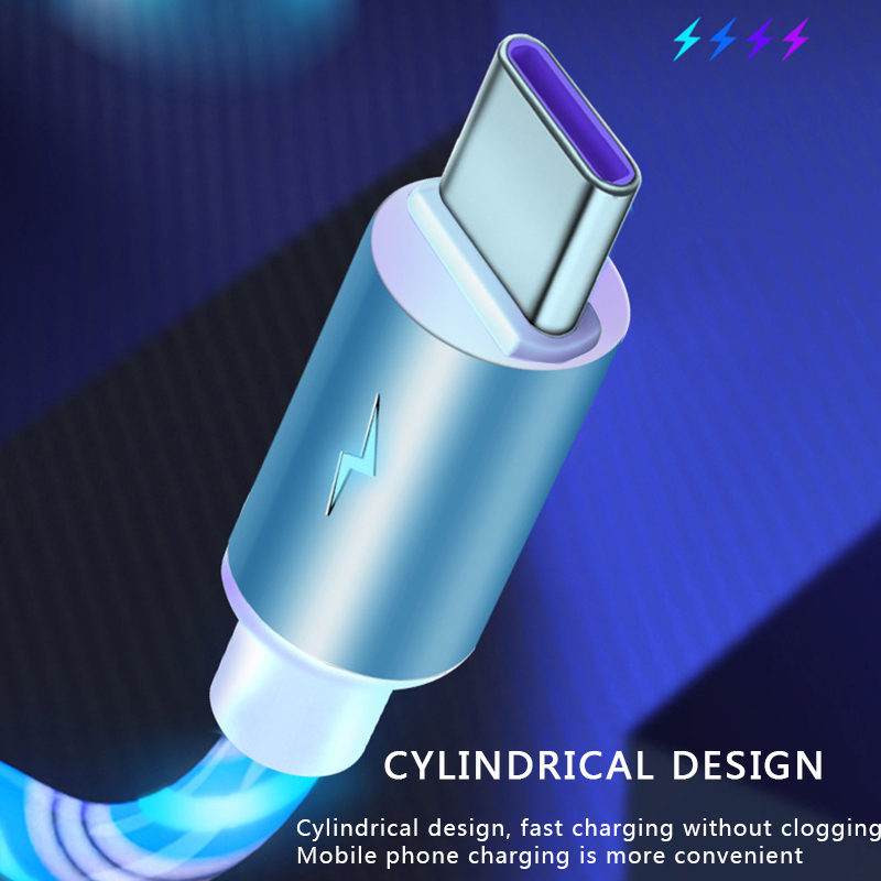 USB Phone Glowing Charging Cable Flow Light Cord Led Wire For Micro USB Type C Fast Charger For iPhone 12 Huawei Xiaomi Sumsung