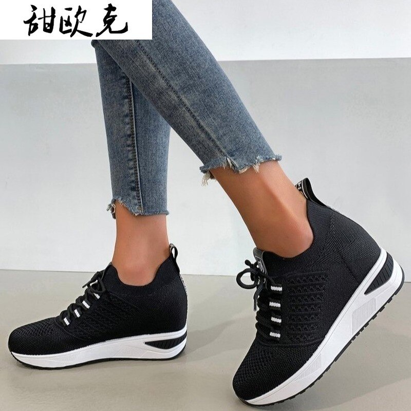 Nouvelle maille confortable femmes chaussures décontractées bouche peu profonde respirant chaussures pour femmes chaussures pour femmes vulcanisées à semelles épaisses