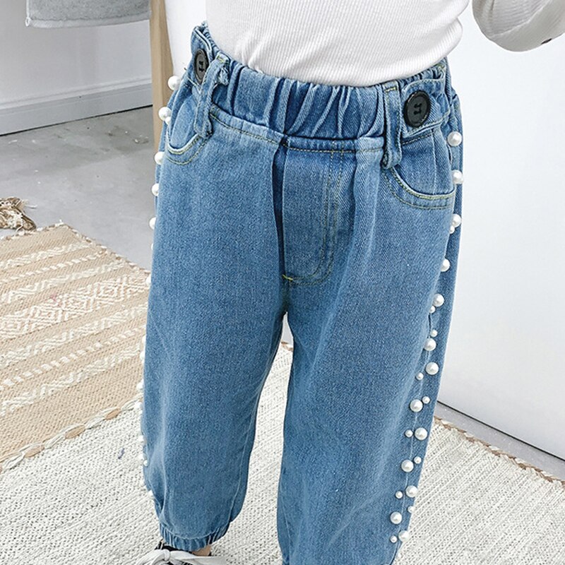 Pantalones vaqueros de perlas dulces para niños de 1 a 6 años, novedad de primavera y otoño, informal para niñas y bebés,