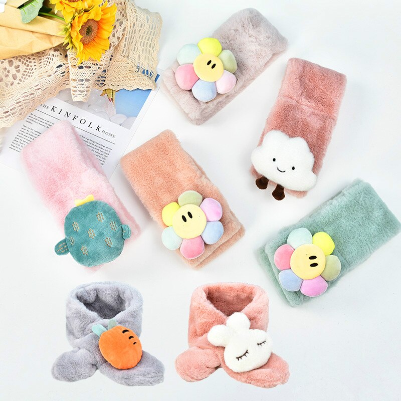 Unisexe printemps hiver enfants mignon fausse fourrure fruits lapin en plein air garder au cou écharpe bébé garçons filles doux foulards pour les enfants