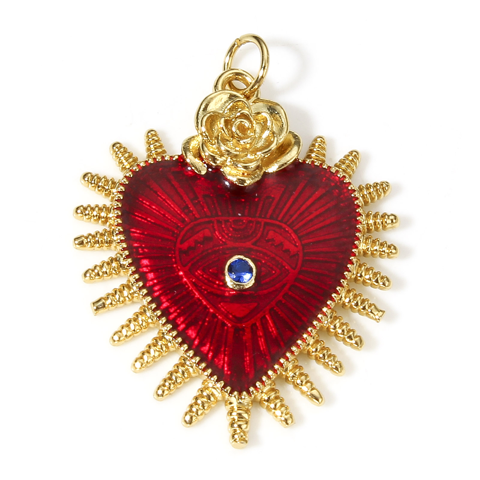 1 pieza de dijes de corazón religioso rojo clásico para la fabricación de joyas, colgantes Ex Voto de Color dorado, collar de circonia cúbica transparente DIY: Zinc negro plateado