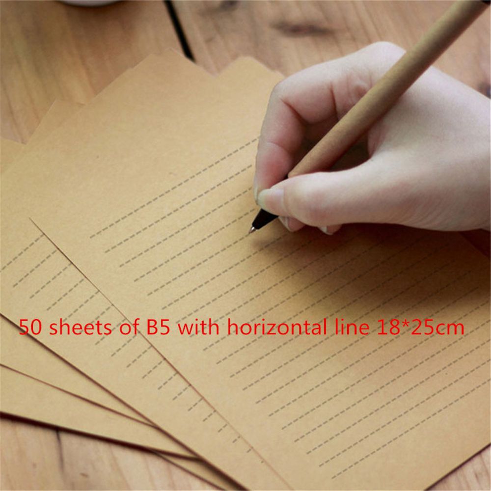 50 Pcs/set Blank Letterhead Nostalgic Retro Kraft Paper Stationery Printing Thick Letter Paper A4 / A5 / B5 Size Horizontal Line: D