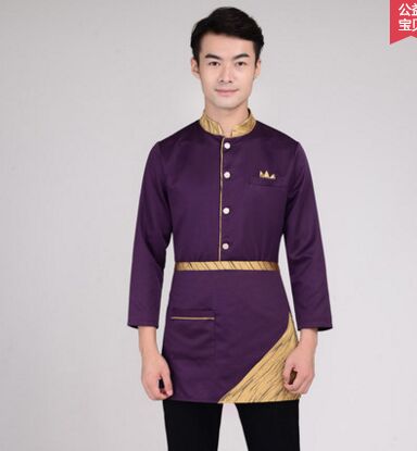 waitress costume chinese waitress uniform restaurant waitress uniforms hotel waitress uniform: men purple / XL