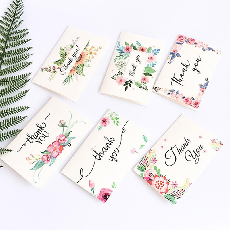 Mix stilar 6 st kort +6 st kuvert blomma "tack" kort meddelandekort diy dekoration gratulationskort 6 st / förpackning