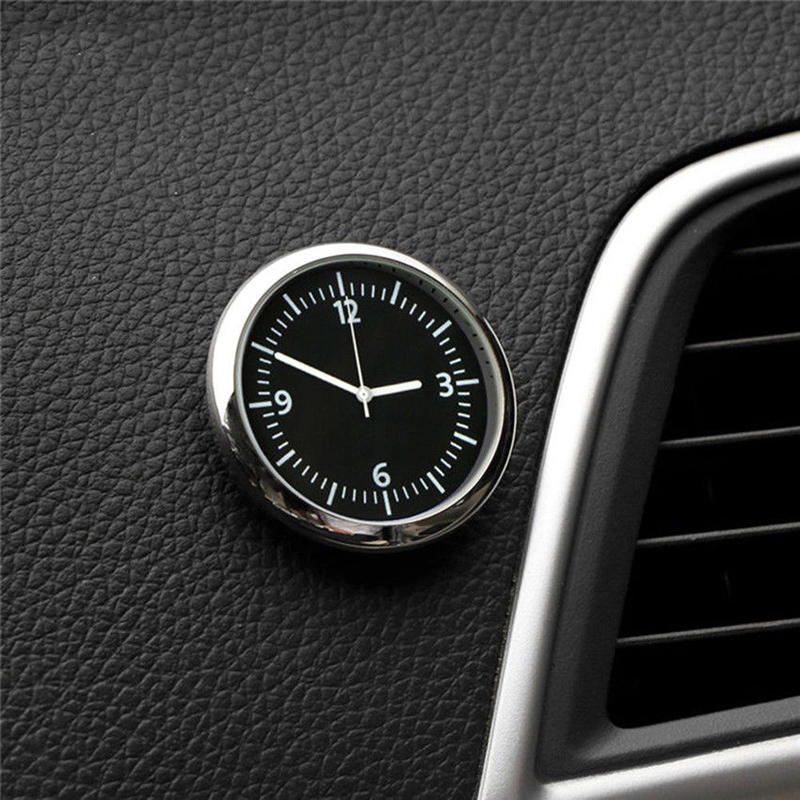 Mini bil stick-on ur lomme kvarts ur bil dekorative lysende analoge ur med selvklæbende til bilbåd dekoration: Sort b