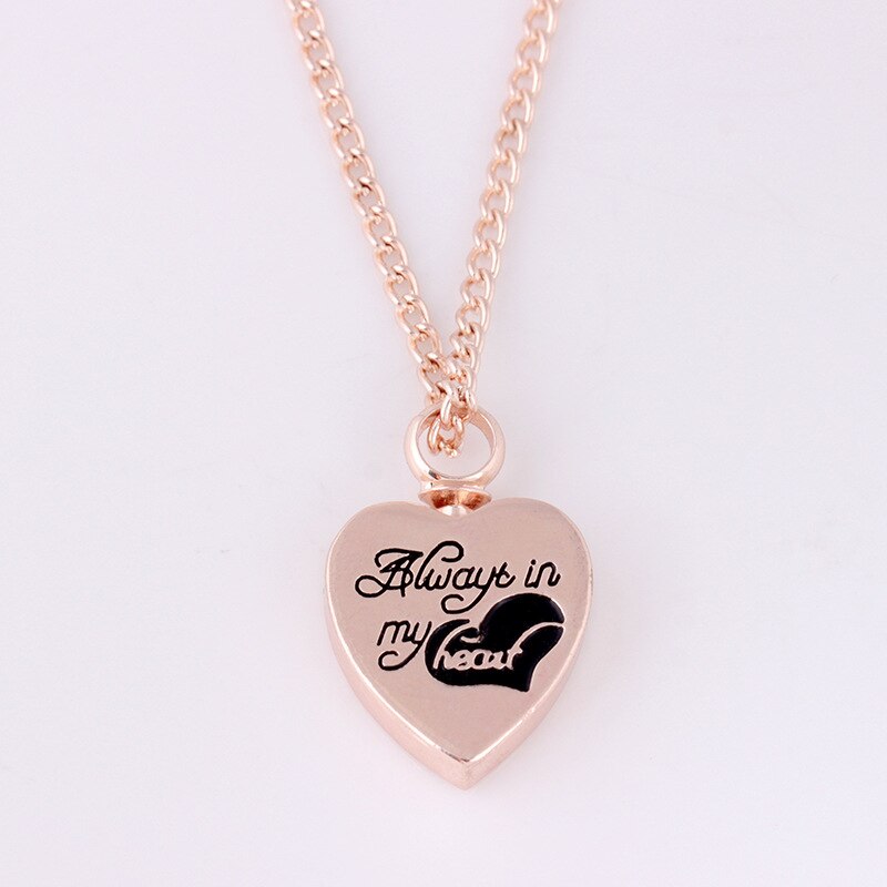 Always In My Heart Two Tone Locket Heart Cremation Memorial Ashes Urn Necklace Jewelry Keepsake Pendant: Rose gold