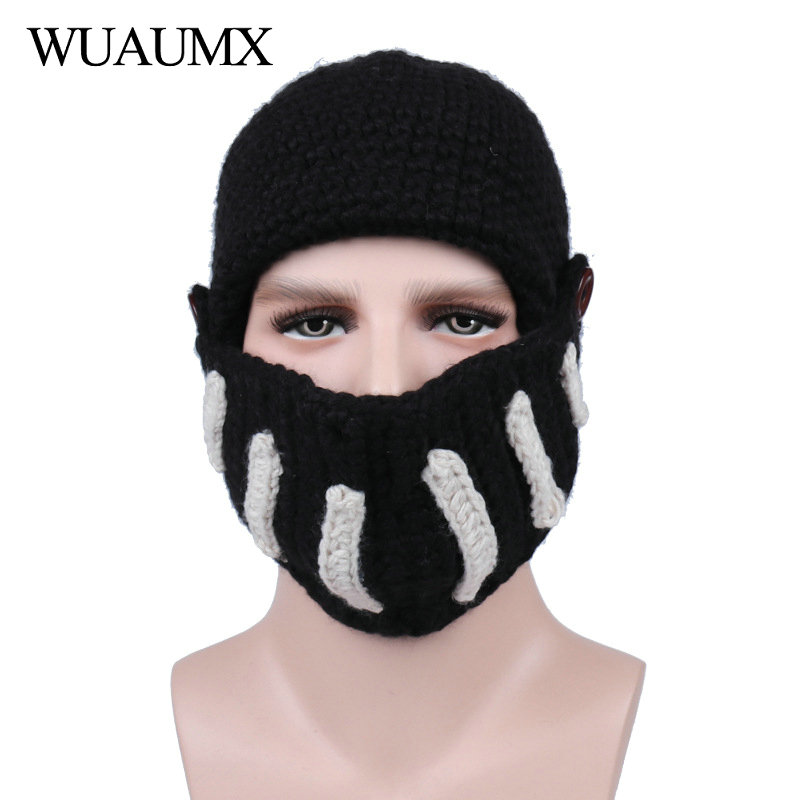 Wuaumx-gorro romano de invierno para hombre, gorro con máscara cálida, de punto, hecho a mano, máscara de Gladiador, czapka zimow