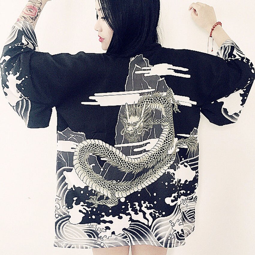 Japanischen orientalisch Kran Sakura Kimono Haori Strickjacke Chinesischen Seetang-anzug Ukiyo-e Schlecht Kleid Pyjama für Frau Mantel Outfits
