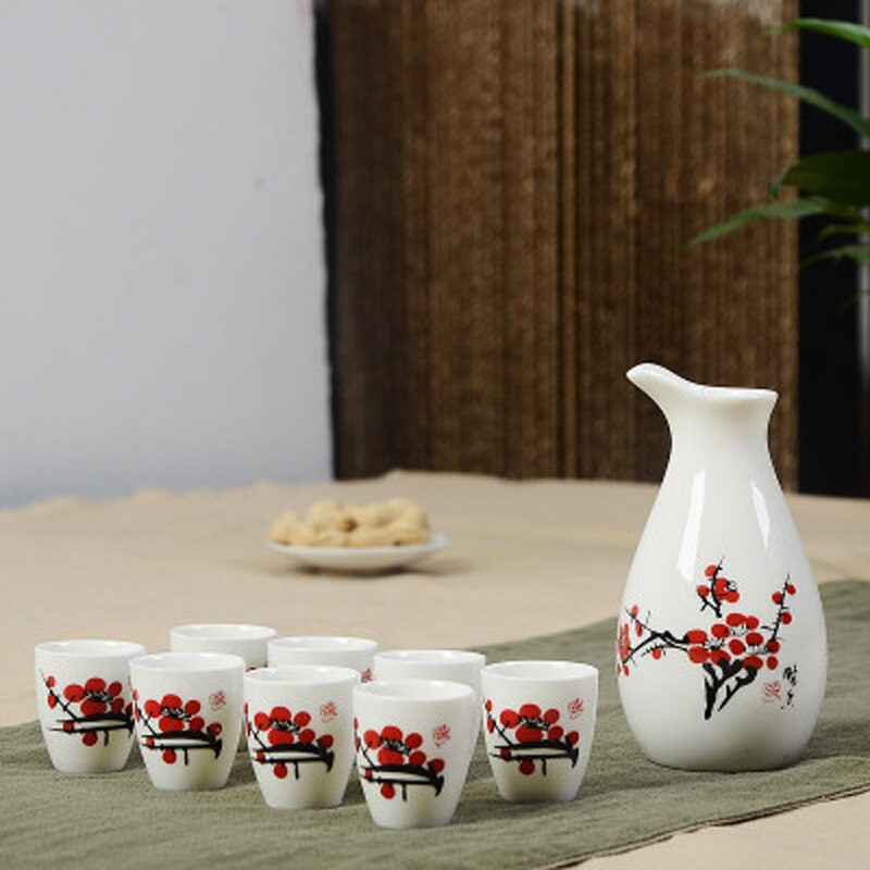 Set van 9 keramische sake potten, kannen, sterke drank, sterke drank, japanse sake wijnset, alcoholische drank, bar, drinkgerei, bekerset: Stijl 1