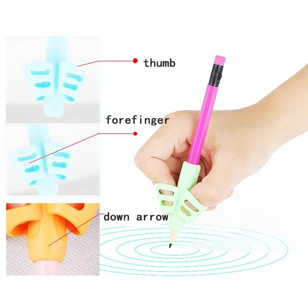 3 stk/sæt børn blyantholder lærende skriveværktøj silikone to fingre ergonomisk posture correction penholder