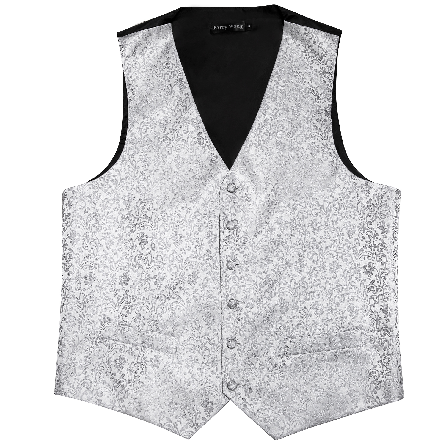 Traje de boda de plata para hombre, chaleco Floral Jacquard Folral de seda, conjunto de traje, pañuelo, corbata, de Tony Wang