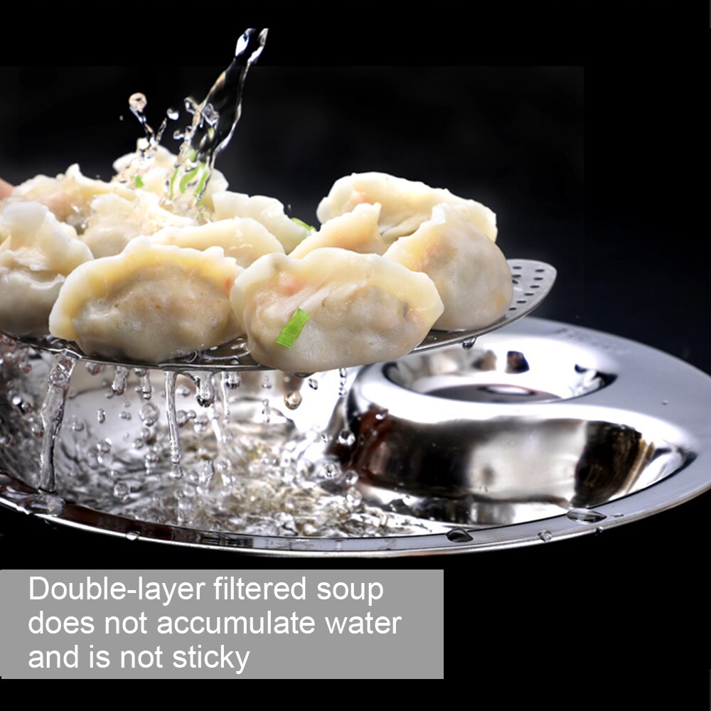 Thick Stainless Steel Vinegar Dish Dumpling Plate Drain Double Tray Fruit Tray Serving Platter Portion Dish Kitchen Tool