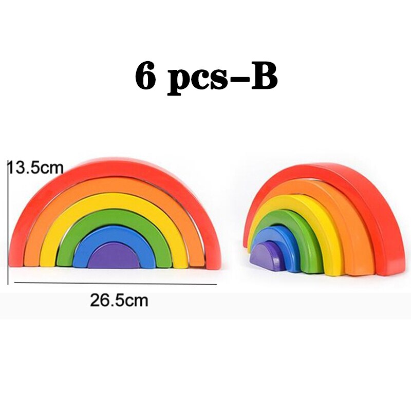 Baby Toys 12Pcs Rainbow Blocks Kids Large Rainbow Building Blocks Wooden Toys for kids Montessori Educational Toy: 6 pcs-Colorful