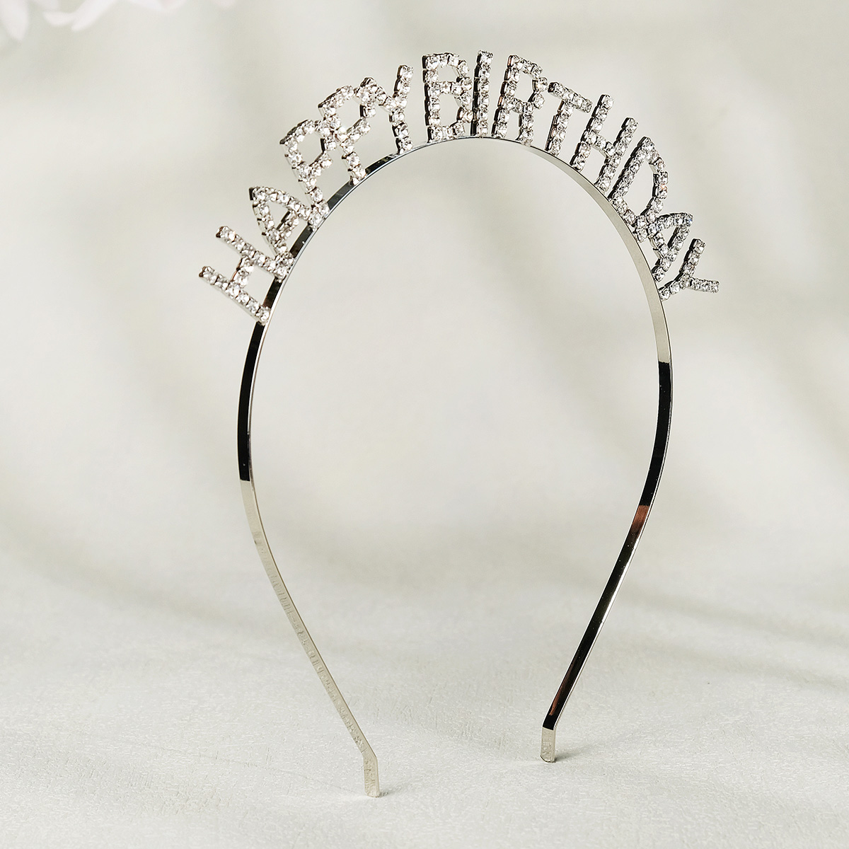 Diadema de feliz cumpleaños con letras en inglés y diamantes de imitación brillantes para mujer, Material de aleación de Zinc, joyería de , accesorio Popular para el cabello: Plata