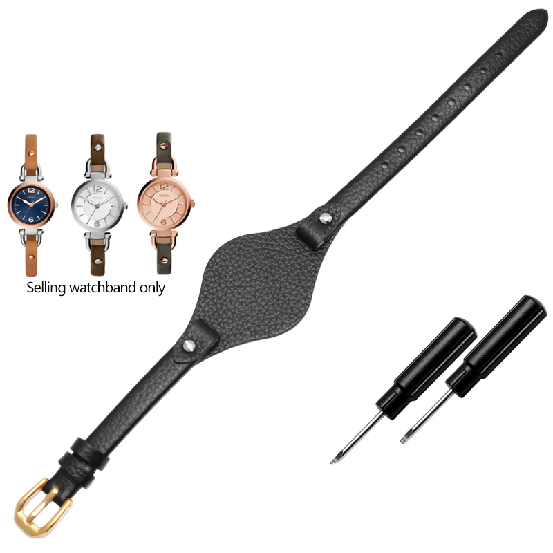 Correa de reloj de cuero de , 8mm, especial para correa femenina fósil ES3077 ES2830 ES3262 ES3060 ES4119 ES3148, pulsera Wonmen: Negro y gris