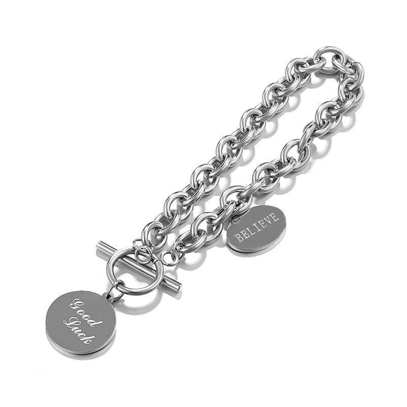 Flashbuy-pulsera redonda de acero inoxidable, tendencia de pulsera con cadena, hebilla OT, clásica, de Metal, Punk, de aleación, Vintage