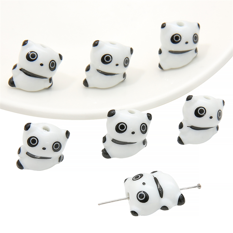 Cuentas de cerámica pintadas a mano de animales de dibujos animados multicolor para la fabricación de joyas, pulseras hechas a mano, accesorios de manualidades de collar, 1Pc: Gris