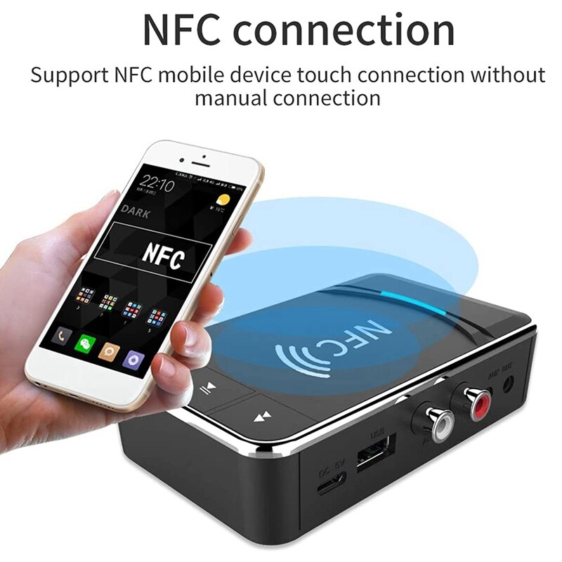 NFC Bluetooth 5.0 Audio Receiver Transmitter Wireless Stereo Bluetooth Audio Adapter NFC 3.5Mm AUX RCA Music Sound Car