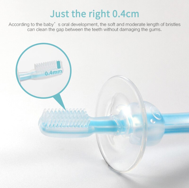 Cepillo de dientes de silicona para bebé, con deflector, tridimensional, con ventosa de pie, 1 unidad