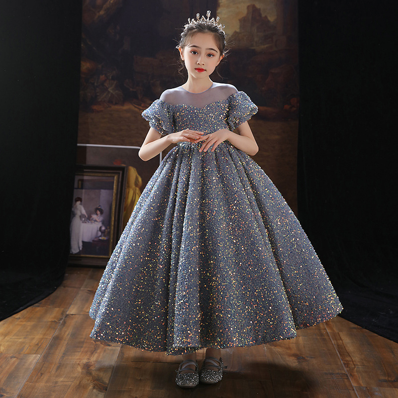 Children's Costume Teenager Prom Ball Gown Princess Sparkly Exquisite Sequins Dress Summer Wedding Birthday Party Dress: 130