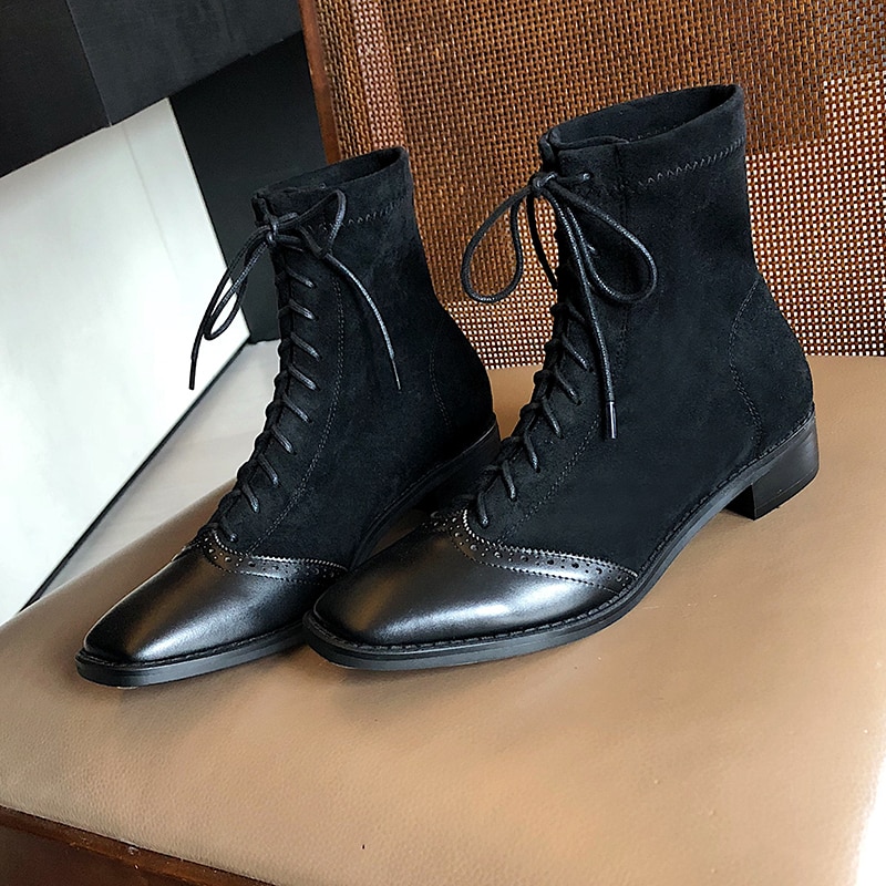 Ins dam ankelstövlar flock+kohud snörning utomhus tossor europa och amerika online kändis boots kvinnor brogue boots