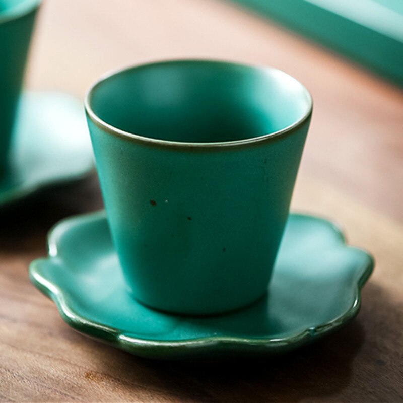 Keramisk tekop med underkop håndmalet porcelænsgrøn lille teskål drinkware puer japanske tekopper: B