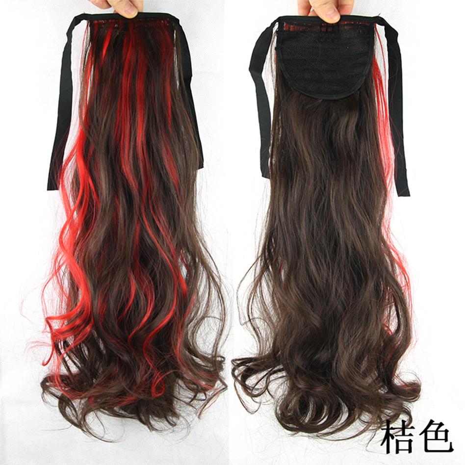 Soowee-coleta de pelo de fibra de alta temperatura, 8 colores, coleta de pelo sintético, Coleta, extensión de cabello con Clip en Rosa y Rojo
