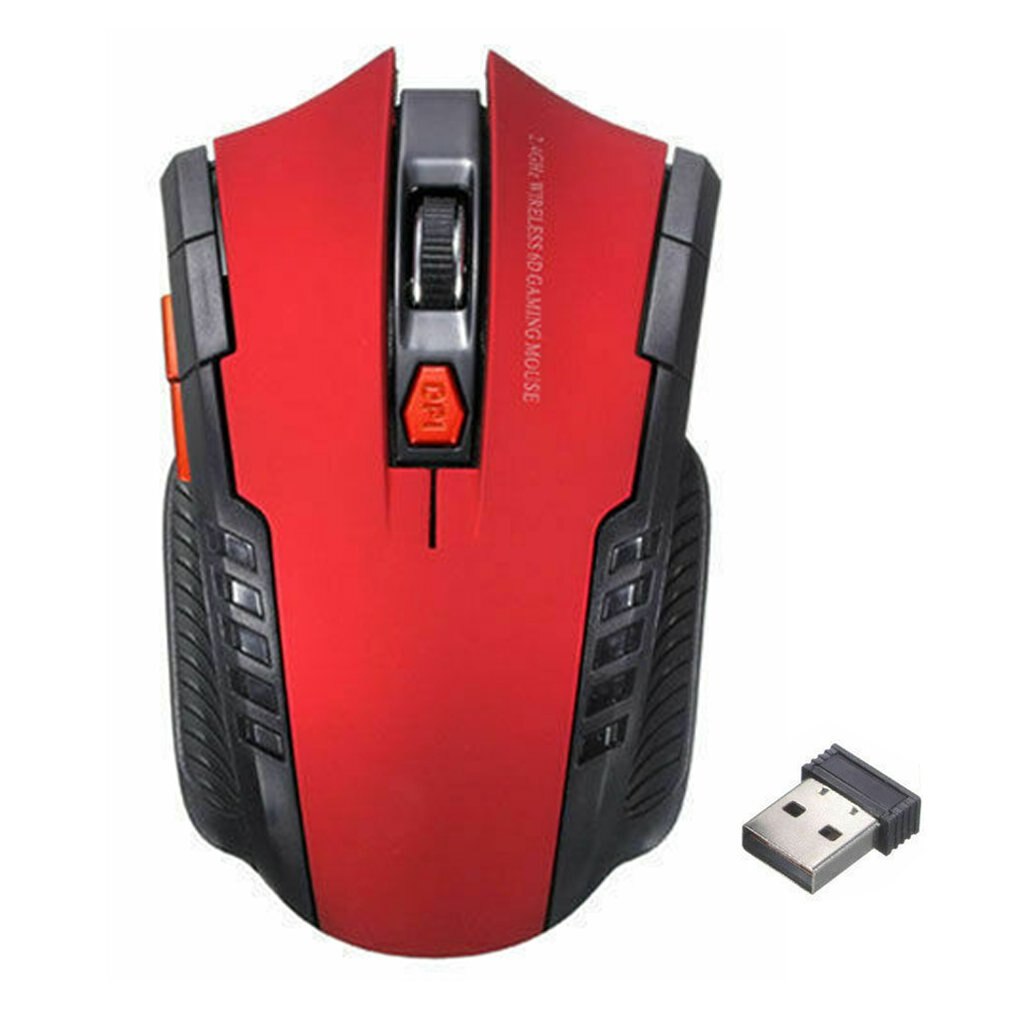 2.4GHz Wireless Mouse Adjustable DPI Mouse 6 Buttons Optical Gaming Mouse Gamer Wireless Mice with USB Receiver for Computer PC: red