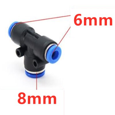 4mm 6mm 8mm 10mm 12mm Pneumatische Slang Plastic 3 Way Tee Quick Connectors Adapters: 6mm-8mm-6mm