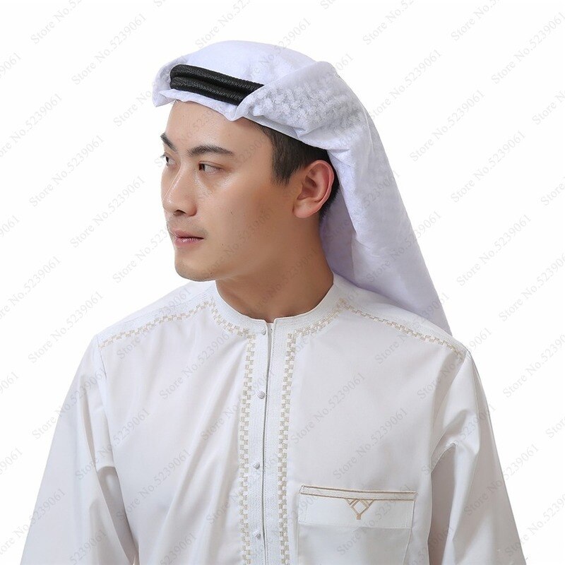 Arabisk muslim til mænd abaya arabisk hoved tørklæde bøn hatte islamisk tøj turban dubai hijab 135*135cm mand kaftan kasket hovedstykke: Hvid