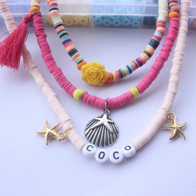 C6UD separador de cuentas de arcilla pulseras collar pendiente DIY Kit para manualidades con colgante salto anillos pulseras 6mm granos de arcilla