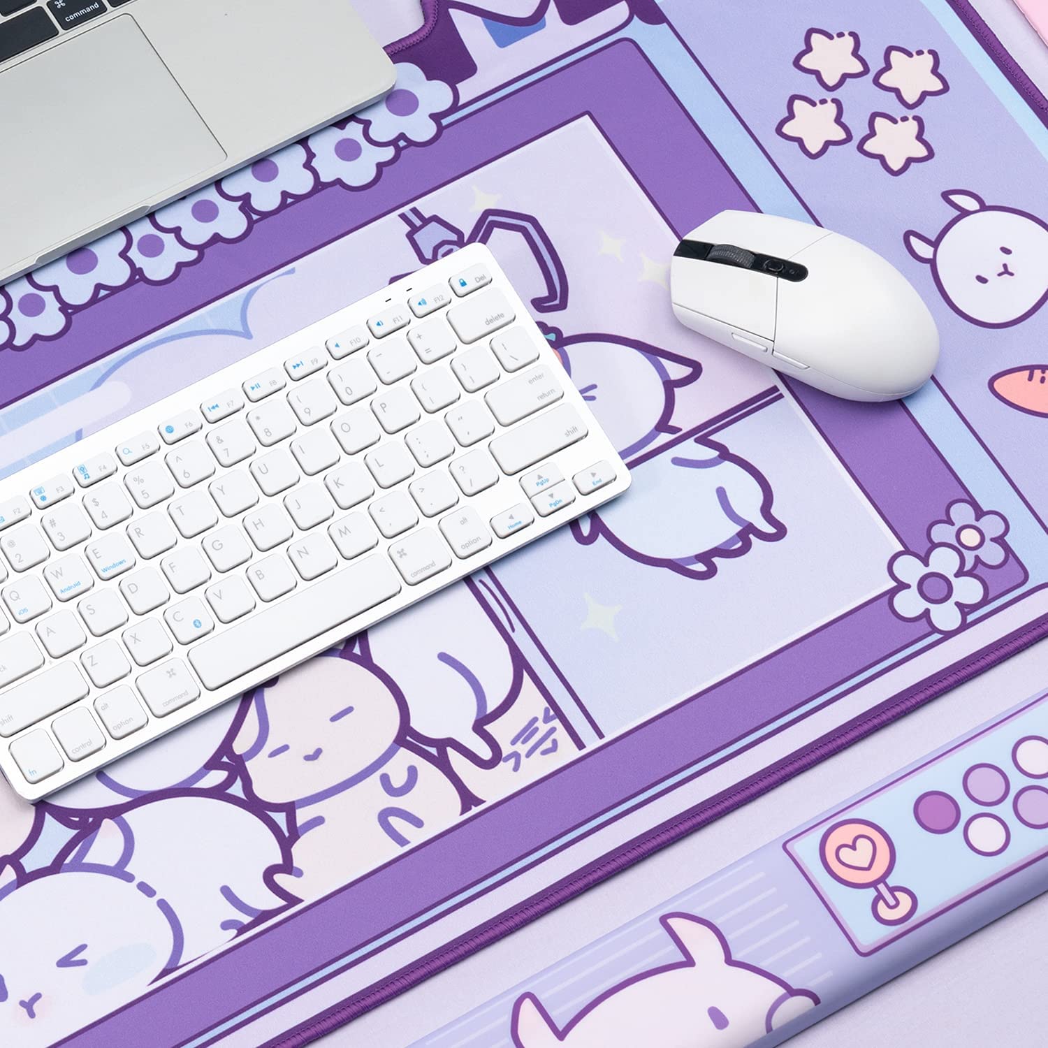 Large Kawaii Gaming Mouse Pad Cute Pink Purple Sakura Bunny Desk Pad Water Proof Nonslip Laptop Desk Accessories for Gaming