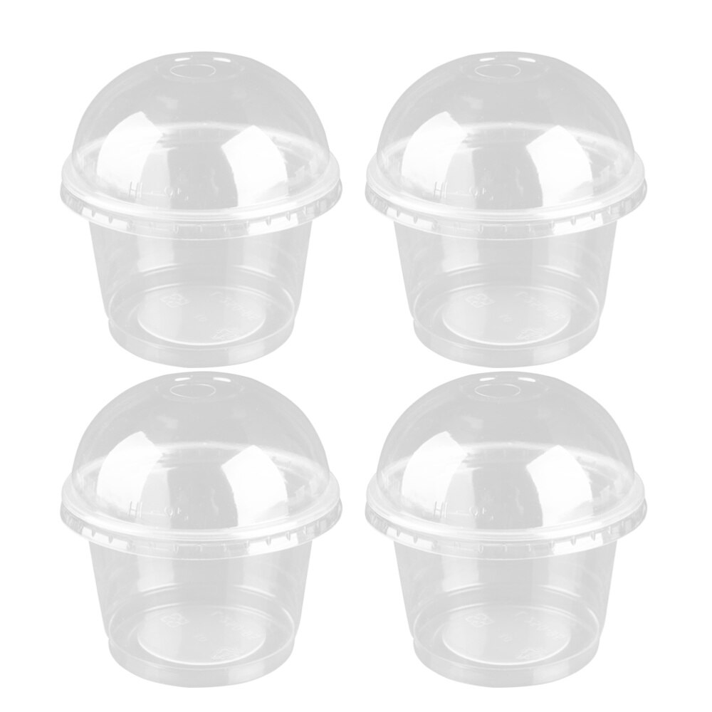 25pcs 250ml Disposable Salad Cup Transparent Dessert Bowl Container with Lid for Bar Cafe Home (Dome Lid with Hole)