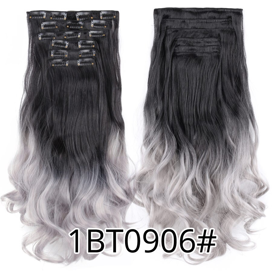 Leeons 16 clip in hair extensions hårtilbehør langt krøllet hår extension clip syntetisk varmebestandig fiber ombre farve: 1 bt 0906