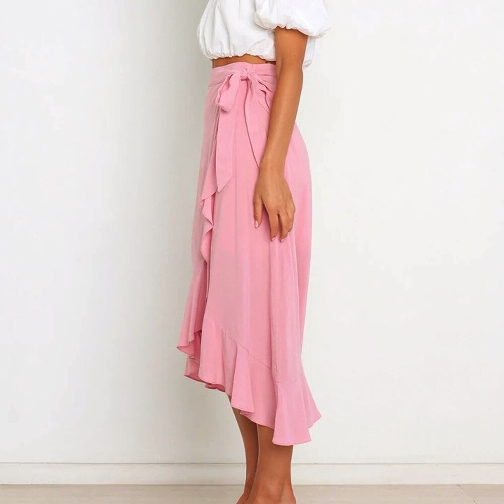 Sexy Zomer Wrap Rok Strand Lange Rok Hoge Taille Split Solid Ruches Vrouwen Jurk Party Casual Rokken Mujer Faldas Saias mulher