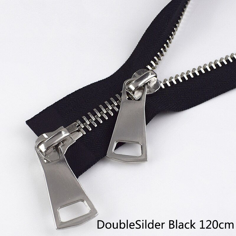 1/2pcs 10# Double Sliders Metal Zippers Black Eco-friendly Zipper for Sewing Coat Jackets Fermeture Eclair DIY Accessories Tools: Doublesilder-120cm / 2pcs
