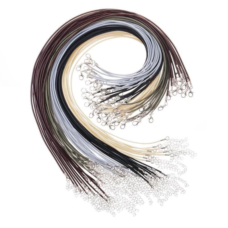 50Pcs/lot 1.5/2mm Leather String Cord Wax Braid Rope Adjustable Chain Lobster Clasp Wax Rope Necklaces Pendant Jewelry Findings: Brown