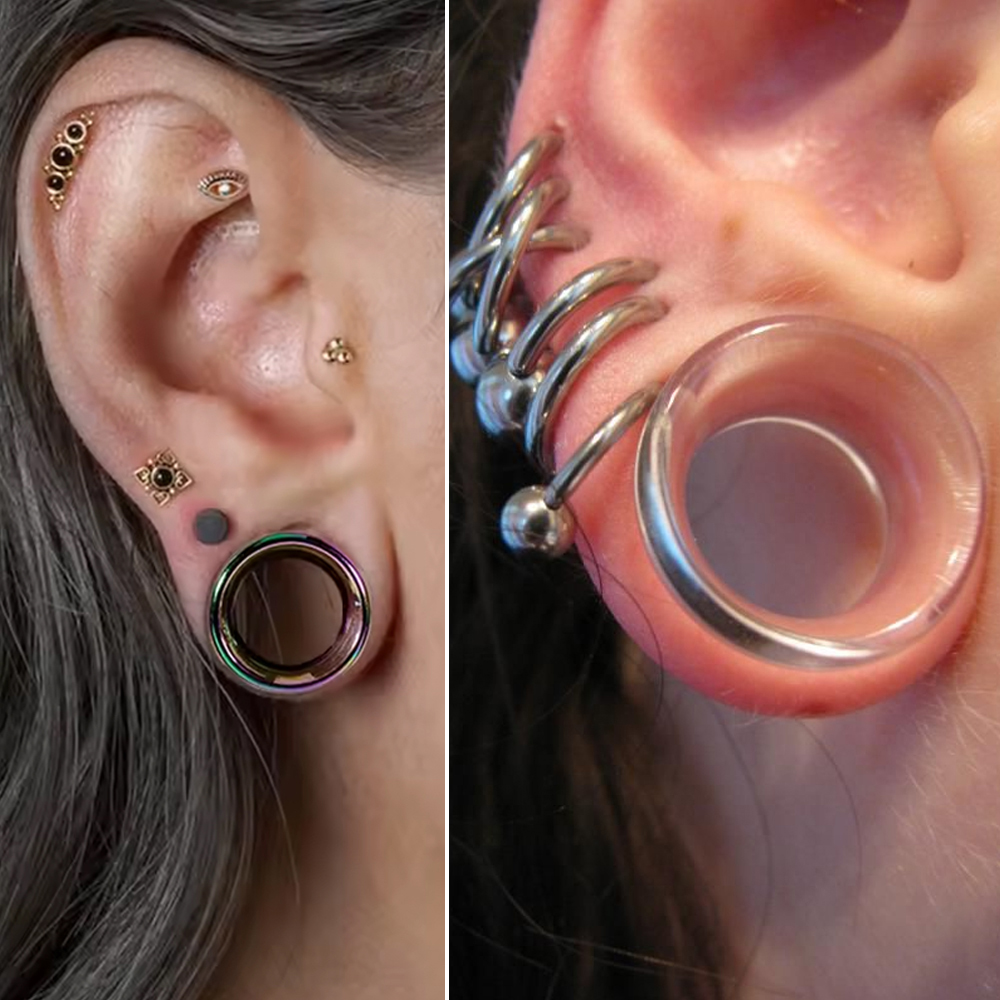 2PCS Round Glass Hollow Flared Ear Plug And Tunnel Ear Expander Strencher Ear Gauges Transpsrent AB Rainbow Earrings Jewelry